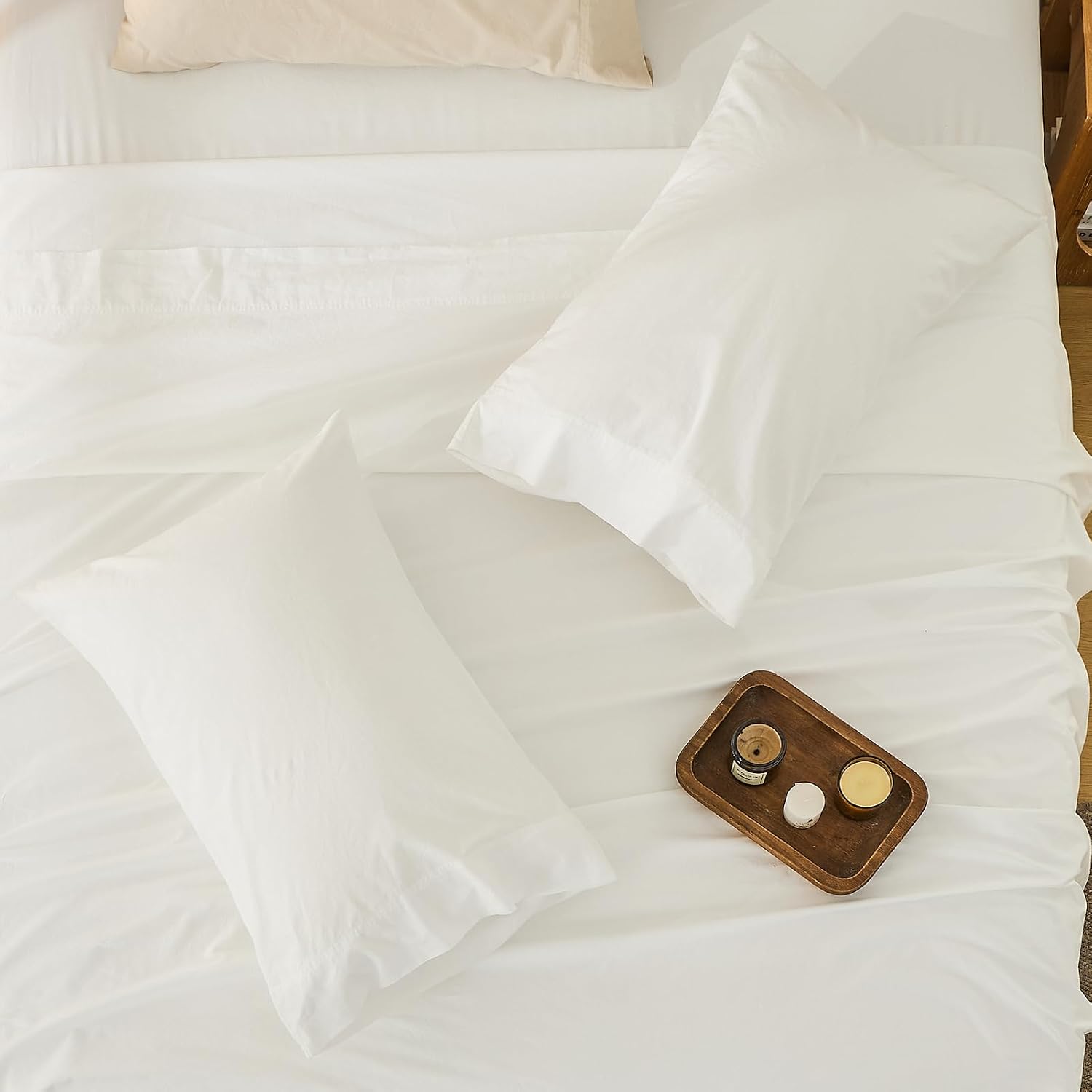 Bedlifes 100% French Linen Sheets King Size 18-24'Extra Deep Pocket 4-Piece Set Breathable & Moisture-Wicking,Soft & Durable Sheets for Thick Mattresses(White)