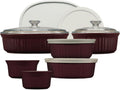 CorningWare Ceramic Bakeware Set with Lids Chip and Crack Resistant Stoneware Baking Dish, Microwave, Dishwasher, Oven, Freezer and Fridge Safe, 12-Piece French Cabernet