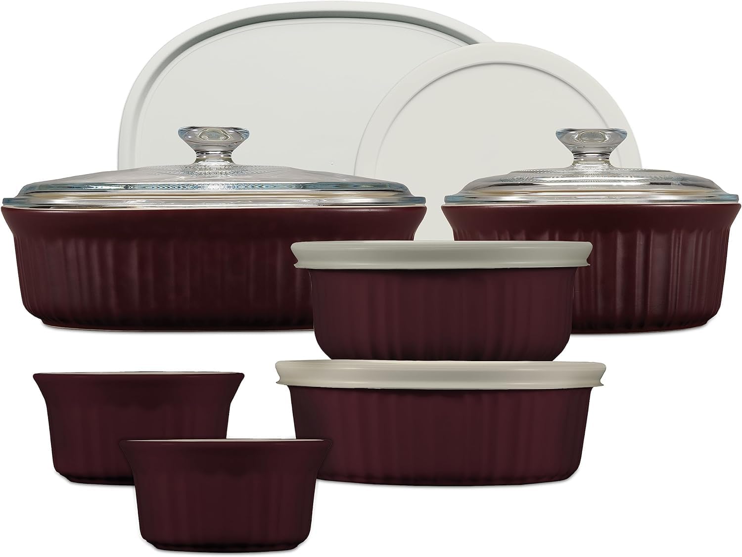 CorningWare Ceramic Bakeware Set with Lids Chip and Crack Resistant Stoneware Baking Dish, Microwave, Dishwasher, Oven, Freezer and Fridge Safe, 12-Piece French Cabernet