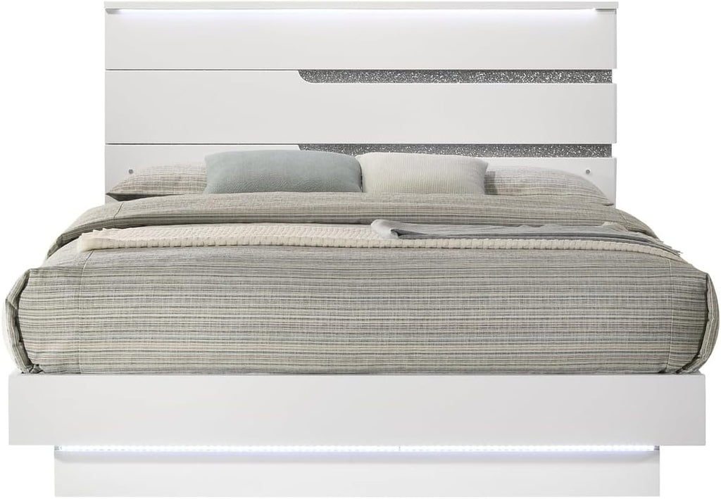 HomeStock Platform Bed with Lighting - Modern Bedroom Furniture White/Queen