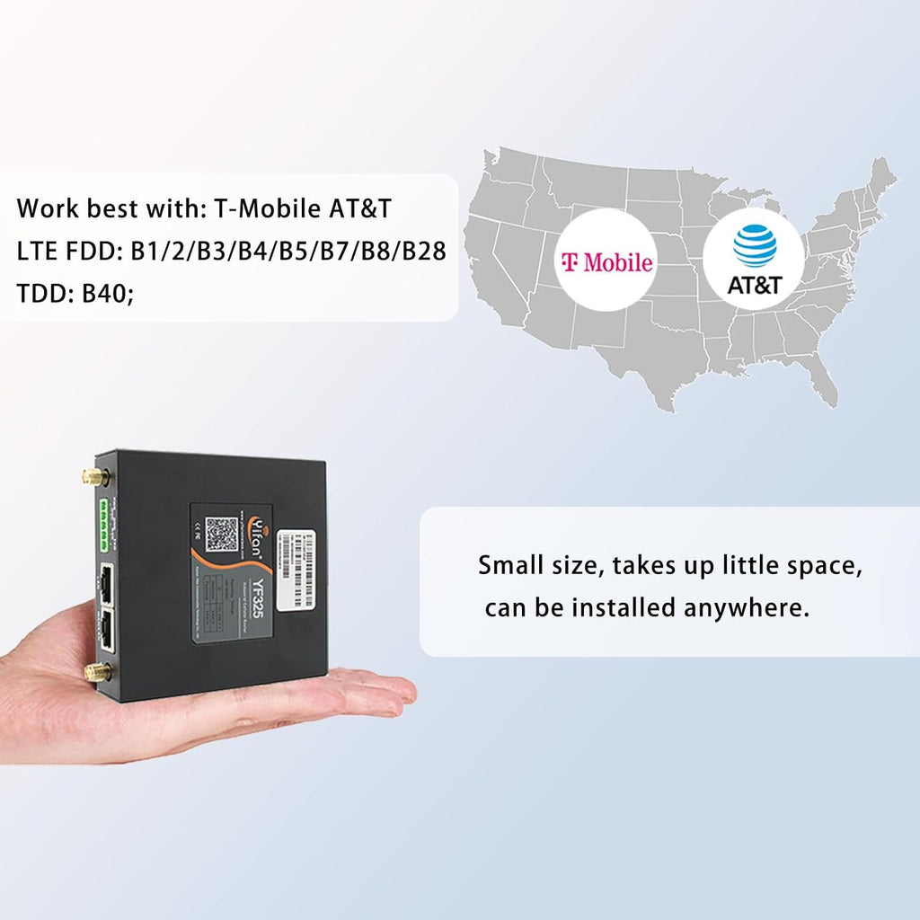 4G VPN Router, Industrial 4G LTE Router Yeacomm YF325 WiFi Modem Unlocked with Dual Sim Card Slot, RS232, External Antenna Cellular Modem in North/South America, NOT for Verizon