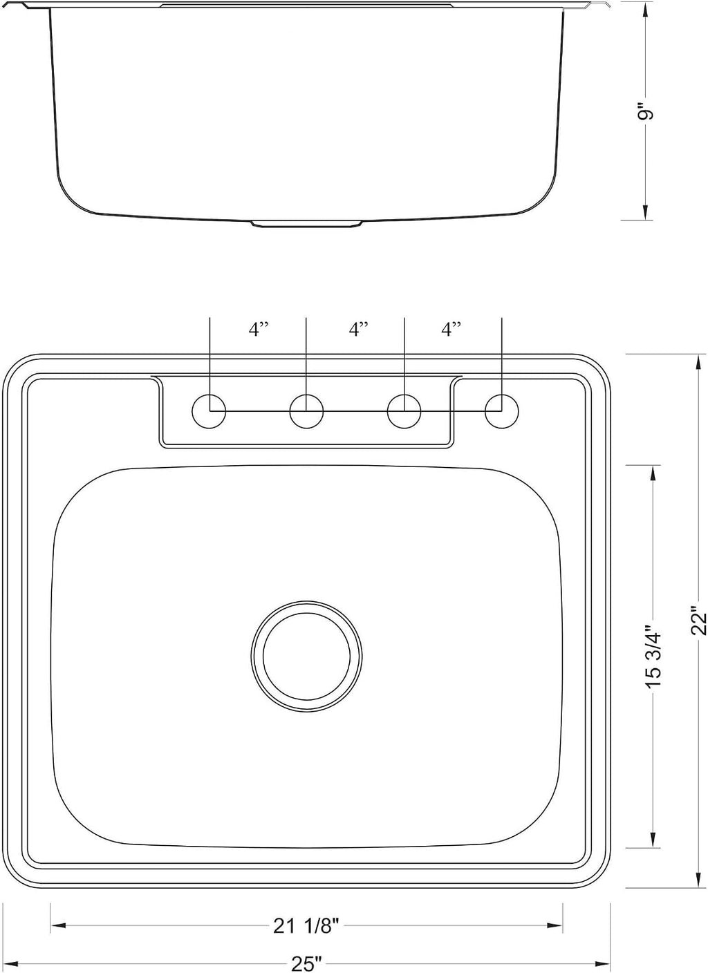 CozyBlock 25 Inch Stainless Steel Topmount Drop in Kitchen/Bar Single Bowl Sink (Sink Only)