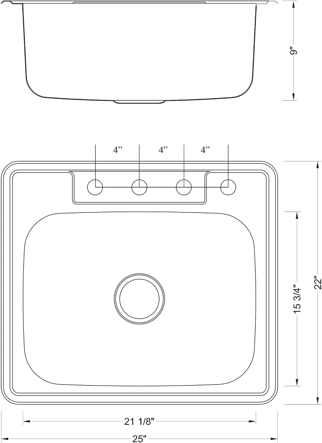 CozyBlock 25 Inch Stainless Steel Topmount Drop in Kitchen/Bar Single Bowl Sink (Sink Only)