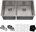 KRAUS Standart Pro 33 -inch Undermount 60/40 Double Bowl 16 Gauge Stainless Steel Kitchen Sink, KHU104-33