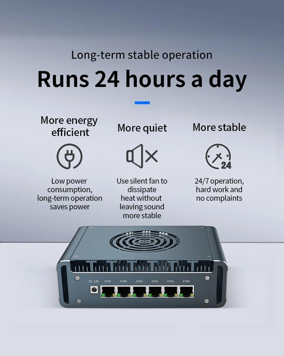 Micro Firewall Appliance, 6 i226-V 2.5Gbe LAN Ports, Fanless Mini PC Intel Core i3-1215U 6 Core,2*DDR5 1*M.2 Support AES-NI Barebone Router PC VPN,HDMI DP USB3.0 NO RAM NO SSD