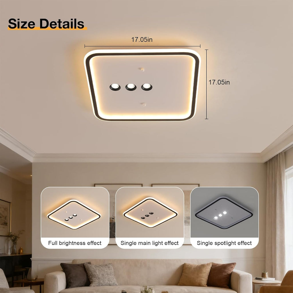 Shine LUEST Square Diamond LED Ceiling Light with 3 Adjustable Spotlights, Dimmable Flush Mount Lighting Fixture, Black & White for Bedroom Living Room Kitchen Hallway