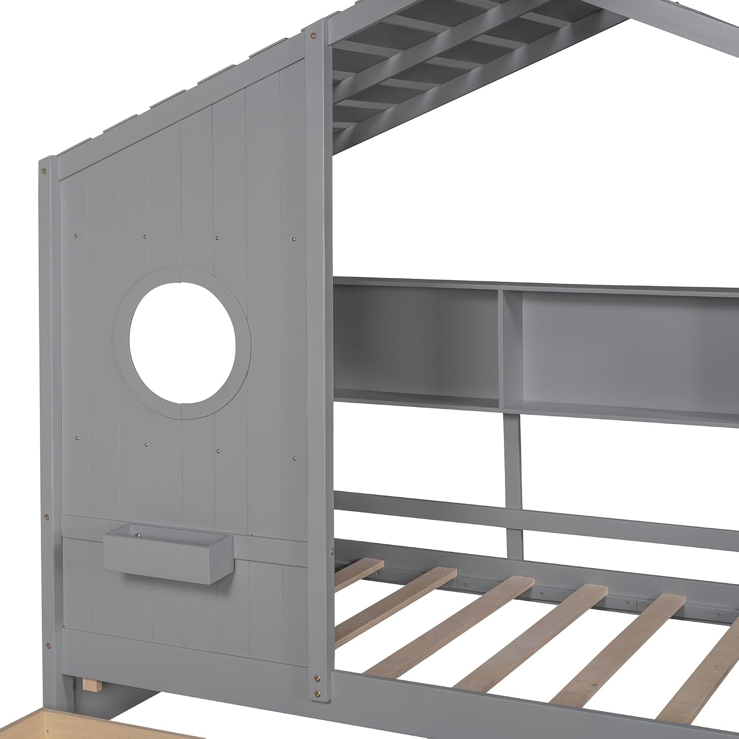 Merax Wood Twin House Daybed with Drawers & Book Shelf, Low Sofa Day Bed for Boys Girls No Box Spring Needed Gray
