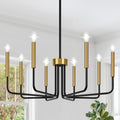 Lynnoland Black and Gold 8-Light Farmhouse Chandelier for Dining Room Lighting Fixtures Hanging, Vintage Candle Pendant Light Fixtures Chandelier for Bedroom, Foyer and Living Room