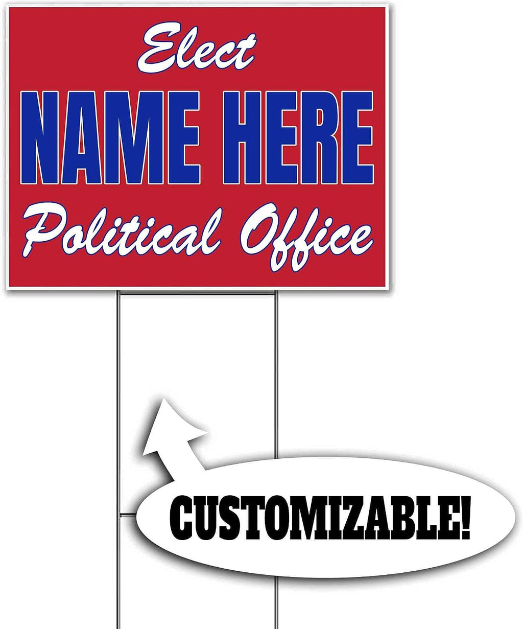 Elect Political Office Customizable (18' x 24') Yard Sign, Quantity Discounts, Multi-Packs, Includes Metal Step Stake, Bandit, New, Advertising, USA