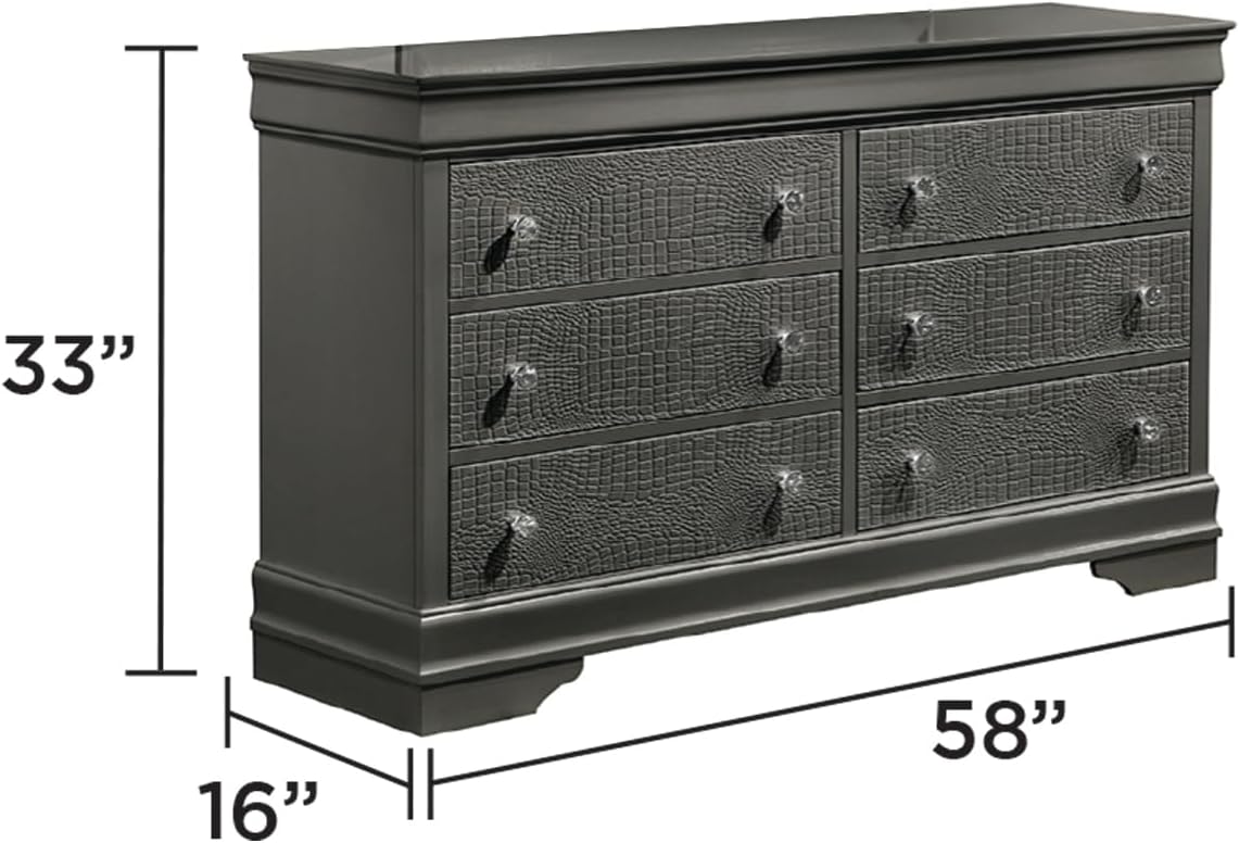GOWE Blaze Upholstered Modern Style 5 Pc Full Bedroom Set with LED Headboard Made with Wood in Metallic Gray(CA Warehouse)