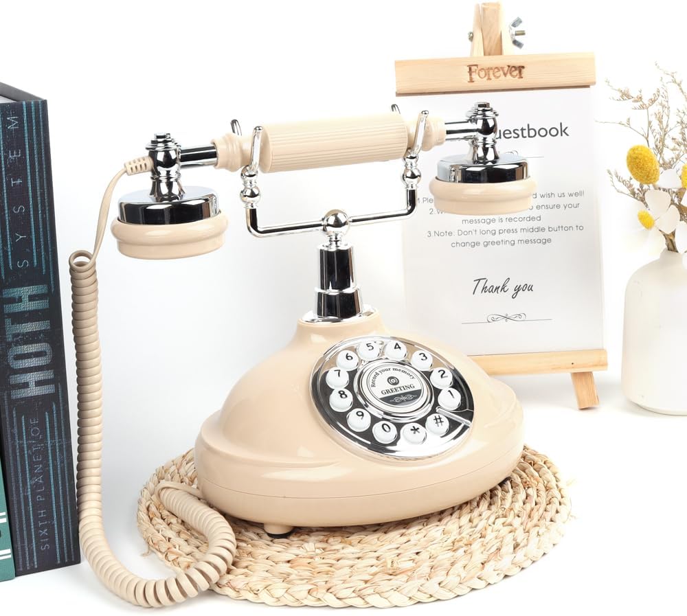 Audio Guest Book Wedding Phone- Record Customized Audio Messages with GuestBook – A Personal and Convenient Way to Preserve Your Special Occasions (Beige Phone)