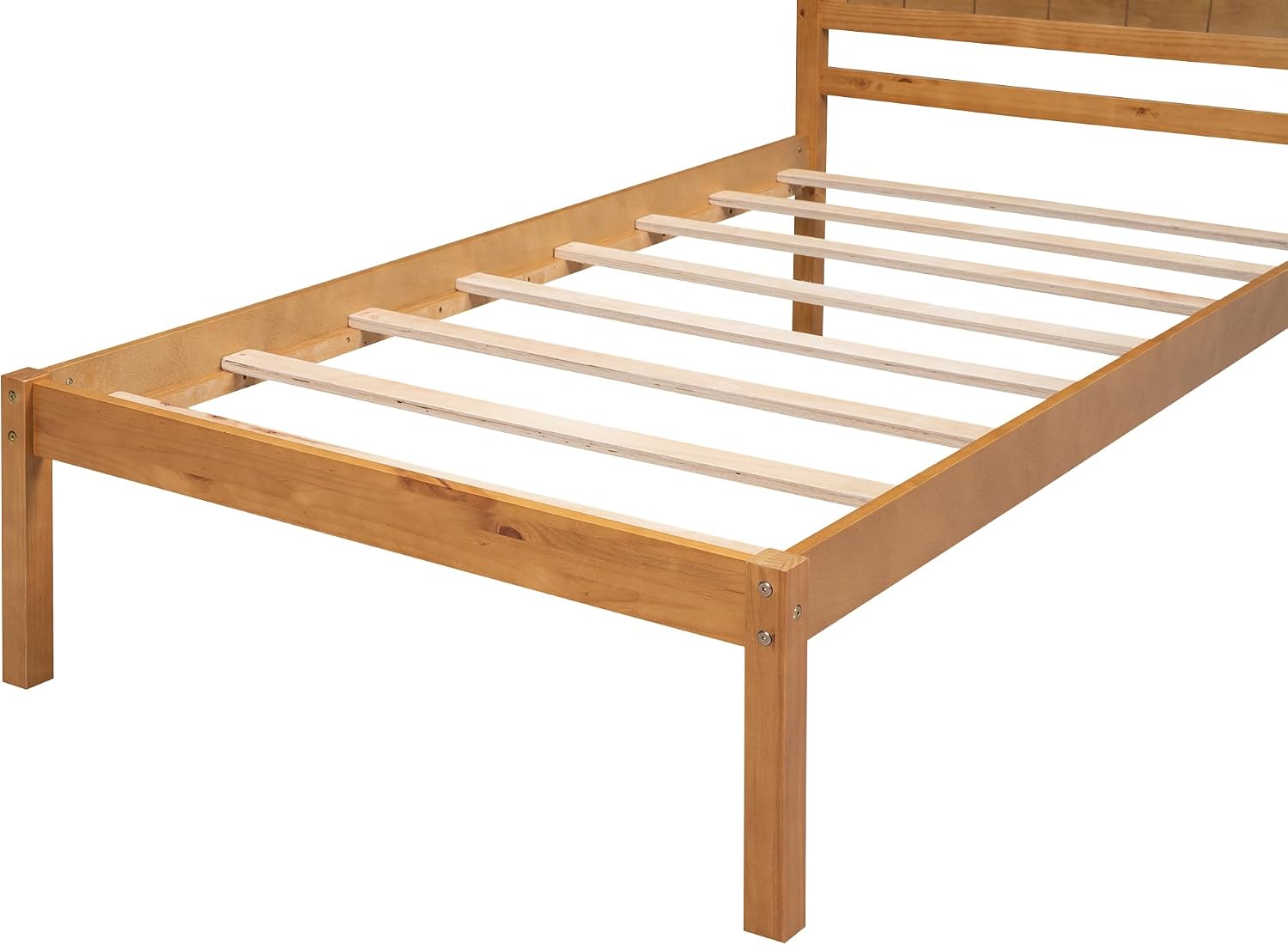 Twin Size Wood Bed Frame and Headboard, Modern Retro Brown Platform Beds Frames, Sturdy and Durable Design Rustic Wooden Bedroom Set, Easy Assembly, No Box Spring Needed (Oak, Twin)