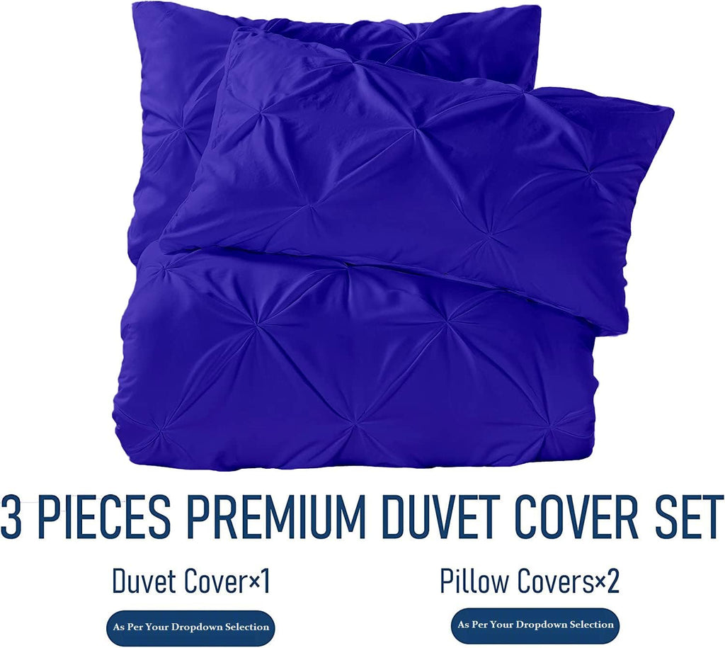 Crown Collection 1000-TC Hypoallergenic Ultra Soft Design 100% Egyptian Cotton Pinch Plated Duvet Cover with Zipper Colser & 2pcs Pillow Case Set (Eastern King Size (118' x 110'), Royal Blue)