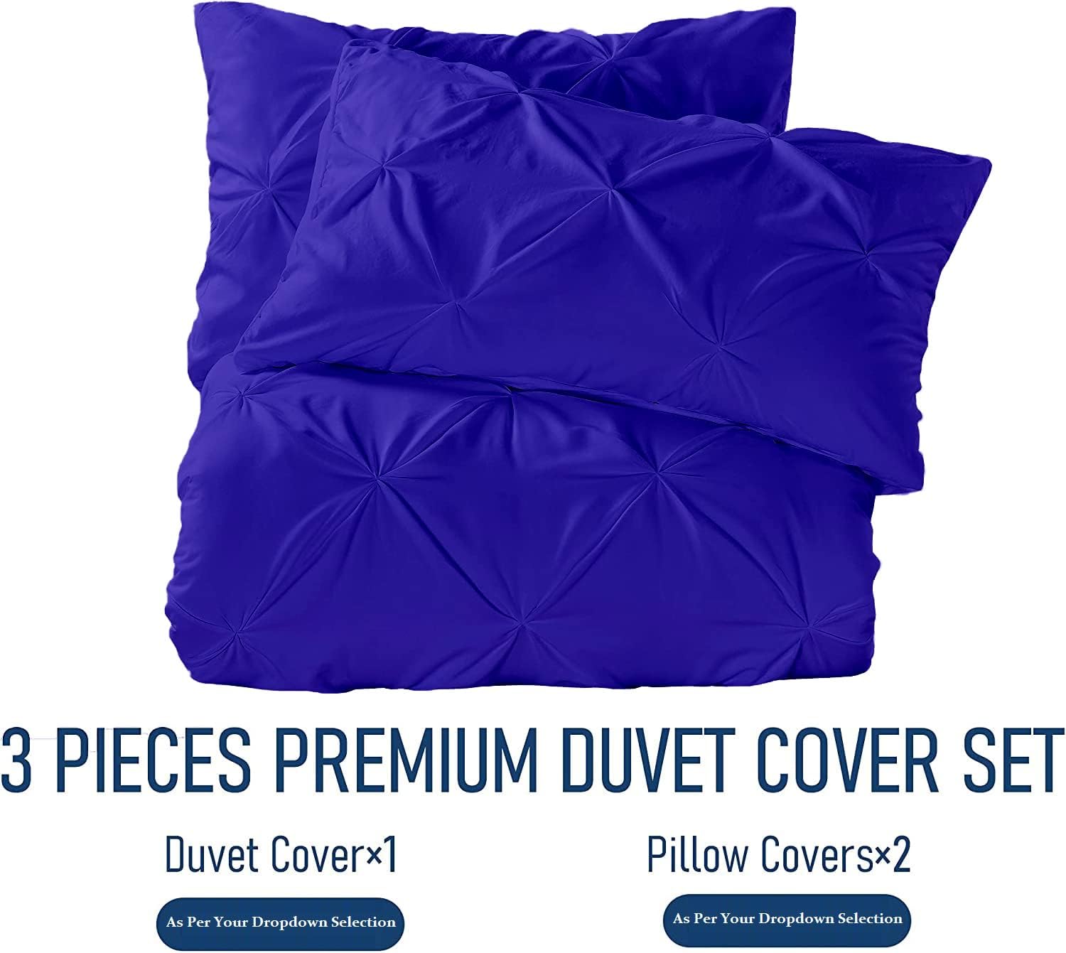 Crown Collection 1000-TC Hypoallergenic Ultra Soft Design 100% Egyptian Cotton Pinch Plated Duvet Cover with Zipper Colser & 2pcs Pillow Case Set (Eastern King Size (118' x 110'), Royal Blue)