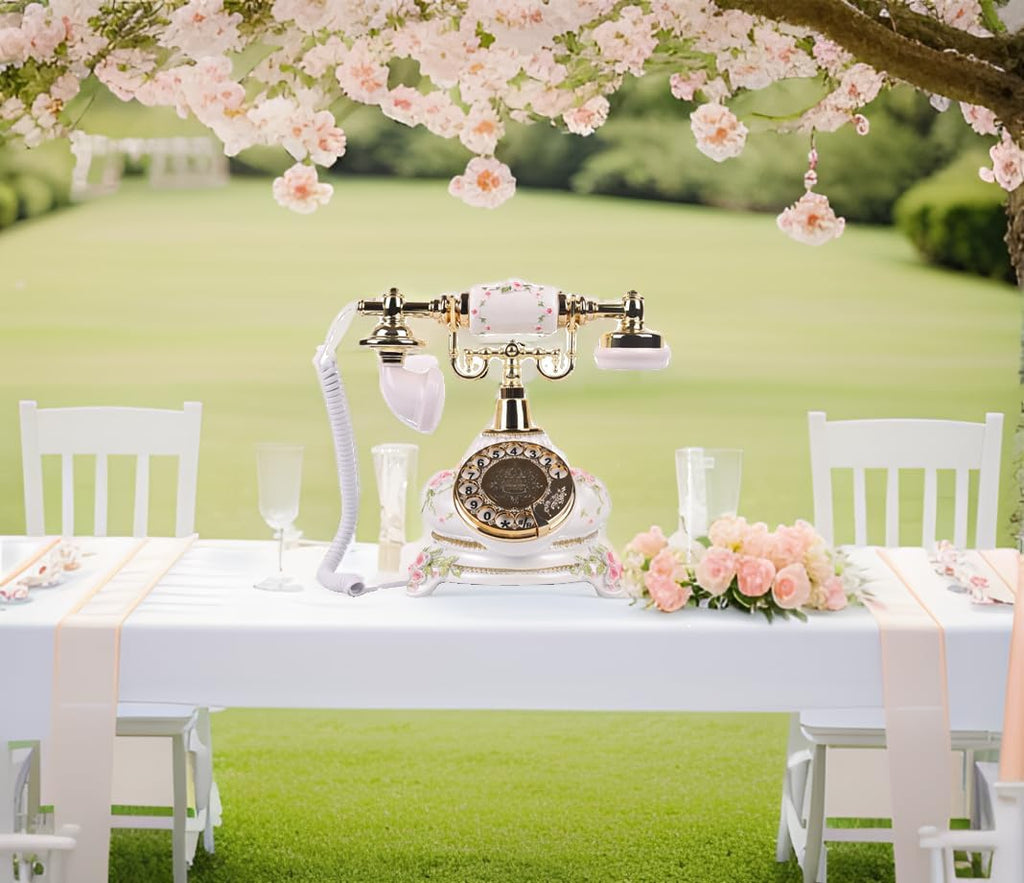 Audio GuestBook Telephone with Classic Retro Craftsmanship for Confessional Wedding Birthday Party Special Events (Ceramic White)