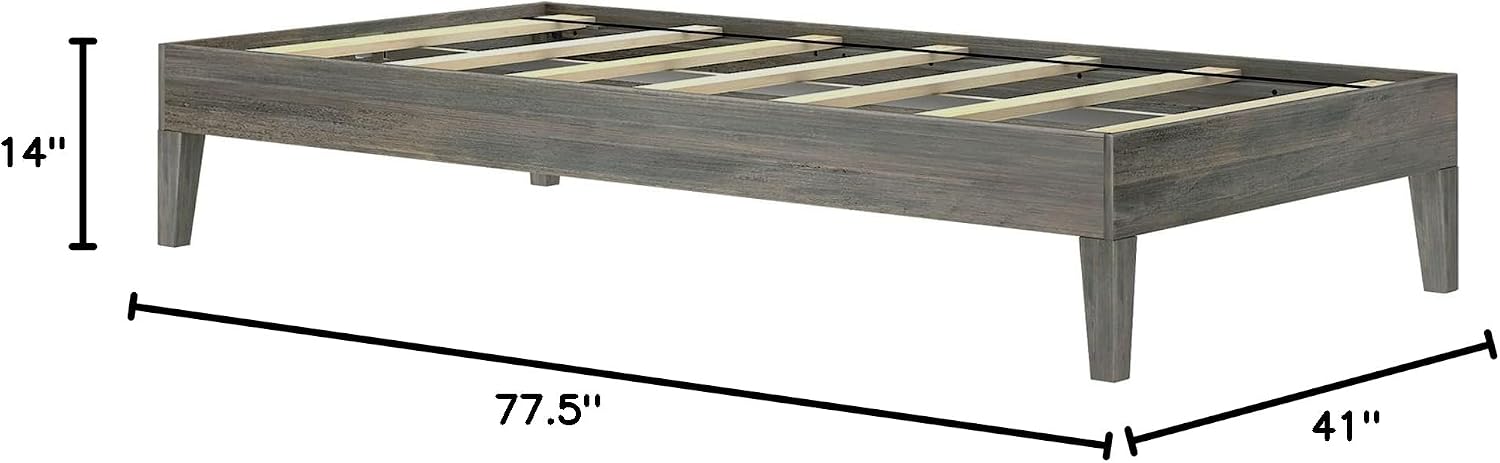 Plank+Beam Solid Wood Platform Bed Frame, Strong Wood Slat Support, No Box Spring Needed, Easy Assembly, Driftwood, Twin