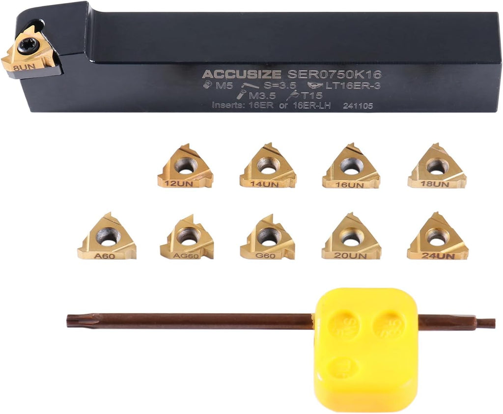 Accusize Industrial Tools 3/4'' Shank Indexable Thread Tool Set, 12Pcs Un External Thread Right, 0028-0283