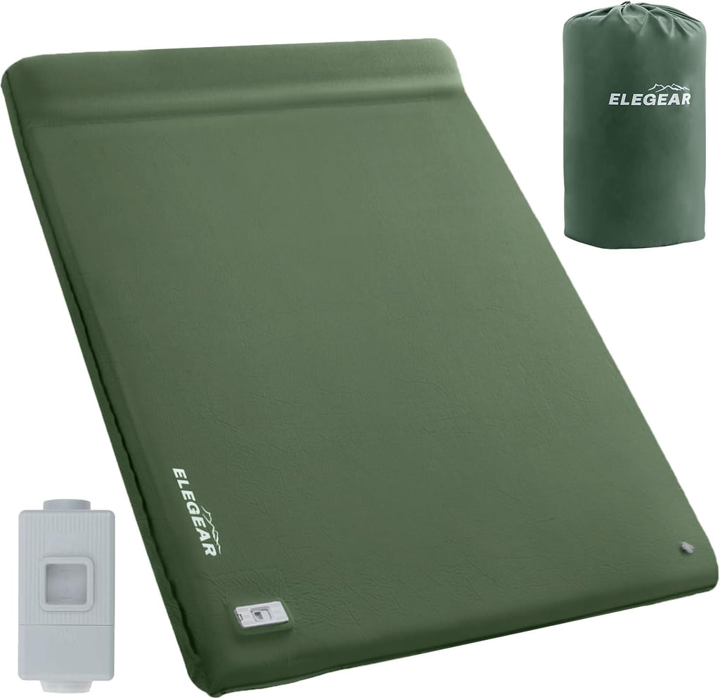 Elegear CumbreX™ Self Inflating Sleeping Pad, Built-in Electric Pump 3.15' Ultra-Thick Memory Foam Camping Mattress Pad with Pillow Double Sleeping Pad for Camping R-Value 9.5 Foam Camp Pad - Queen