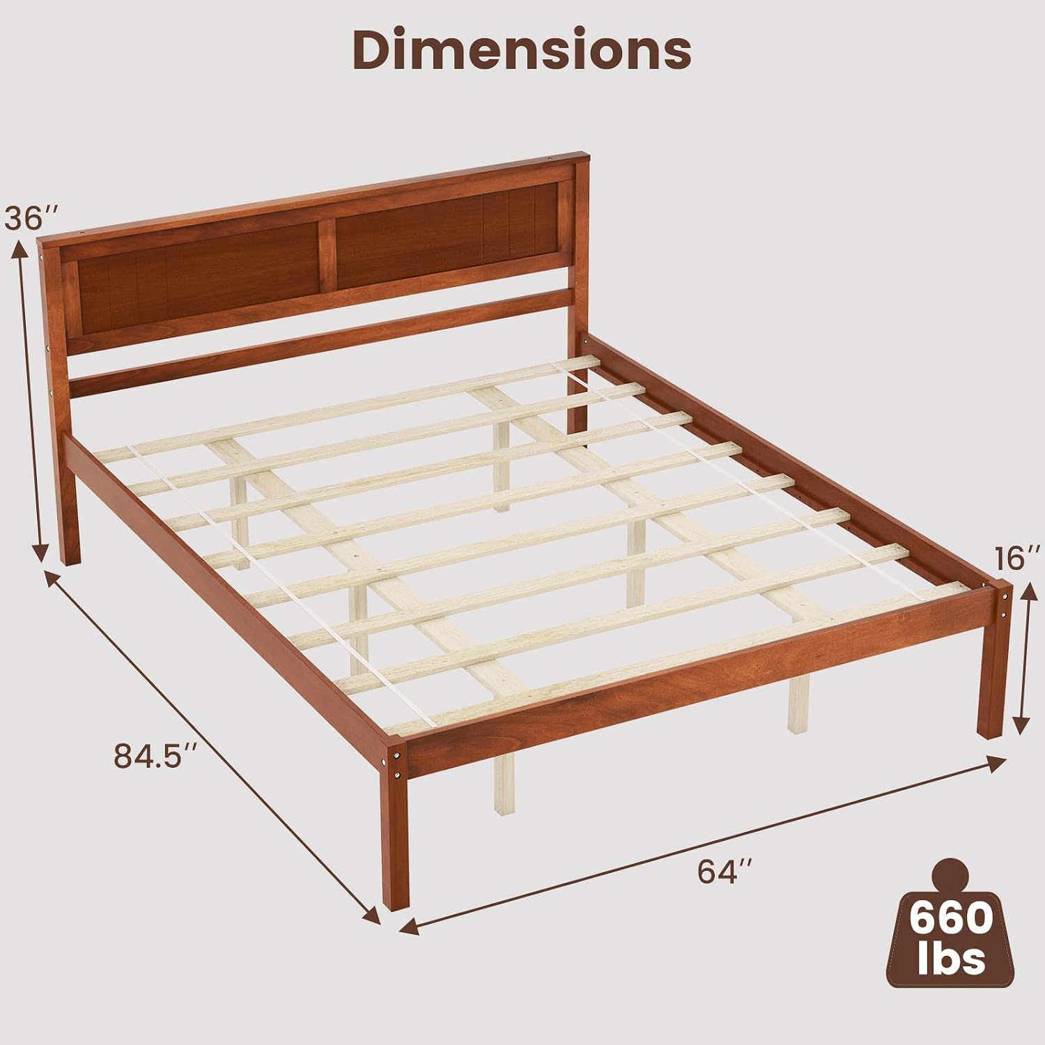 Giantex Queen Wood Platform Bed Frame with Headboard, Mid Century Queen Bed Frame with Wood Slat Support, Solid Wood Foundation with 16' Under Bed Storage, No Box Spring Needed, Easy Assembly