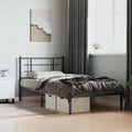 Black Powder-Coated Steel Twin Modern Bed Frame with Headboard and Underbed Storage Space, Sturdy Metal Construction for Adult Bedrooms, Sleek Design and Comfortable Support