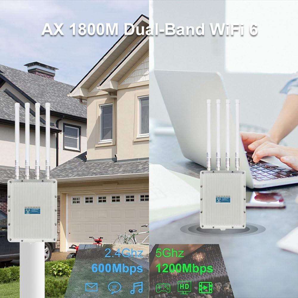 KuWFi WiFi 6 Wireless AP Router WiFi Extender Signal Booster Outdoor Indoor Long Range 360-degree omnidirectional Access Point WiFi Dual Band 1800Mbps Supports AP/Gateway/Repeater