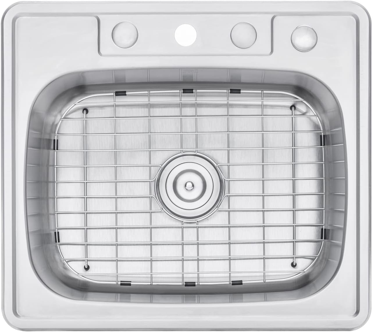 CozyBlock 25 x 22 x 9 Inch Top-mount/Drop-in Stainless Steel Single Bowl Kitchen Sink with Strainer and Protective Bottom Grid- 18 Gauge Stainless Steel-4 Faucet Hole