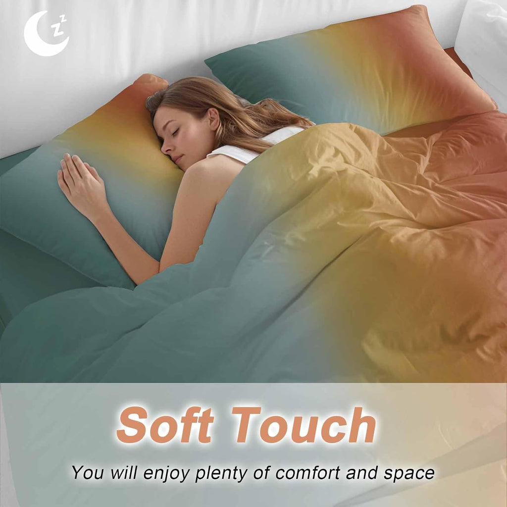 Gradient Blue Red Duvet Cover Set Queen Size 4 Pieces Modern Abstract Minimalist Yellow Orange Ocean Beach Bedding Set with Zipper Closure, 1 Comforter Cover 86x86 Inches 1 Flat Sheet & 2 Pillow Cases