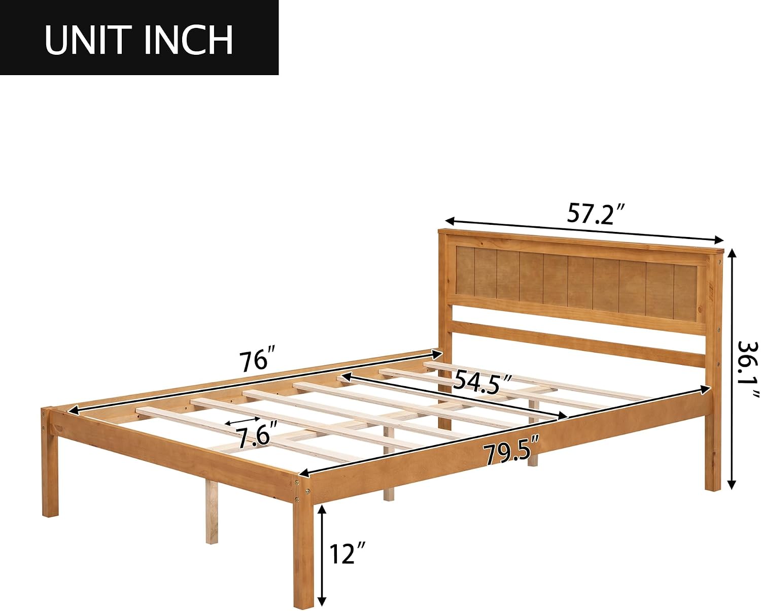 Full Size Wood Bed Frame and Headboard, Modern Retro Oak Platform Beds Frames, Sturdy and Durable Design Rustic Wooden Bedroom Set, Easy Assembly, No Box Spring Needed (Oak, Full)