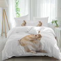 Rabbit Sitting on The Toilet Thinking Duvet Cover Set Queen Size 4 Pieces Abstract Funny Animal Bedding Set with Zipper Closure, 1 Comforter Cover 92x106 Inches 1 Flat Sheet & 2 Pillow Cases
