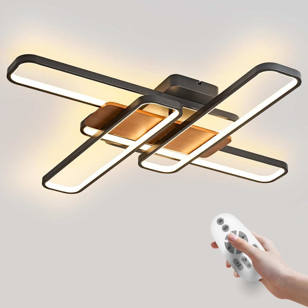 37.4' Modern LED Ceiling Lights with Remote Control 160W Dimmable Wood Ceiling Light Chandeliers, 3000K–6500K Large Close to Ceiling Lighting Fixture for Living Room Bedroom Kitchen