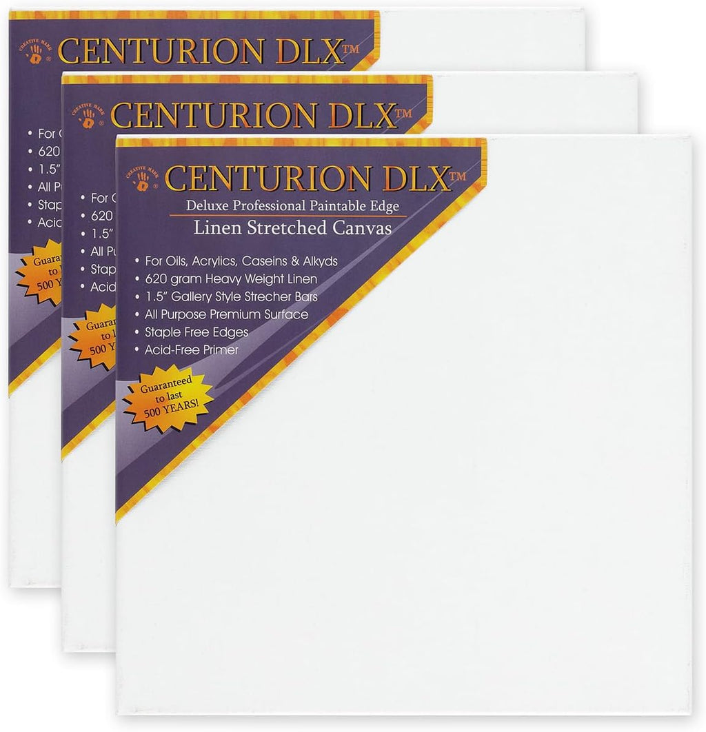 Centurion DLX Acrylic Primed Linen Stretched Canvases - 1.5' Deep Acrylic Primed Linen Canvas for Artists, Acrylics, Painting, Professionals, & More! - [3 Pack - 30x30]