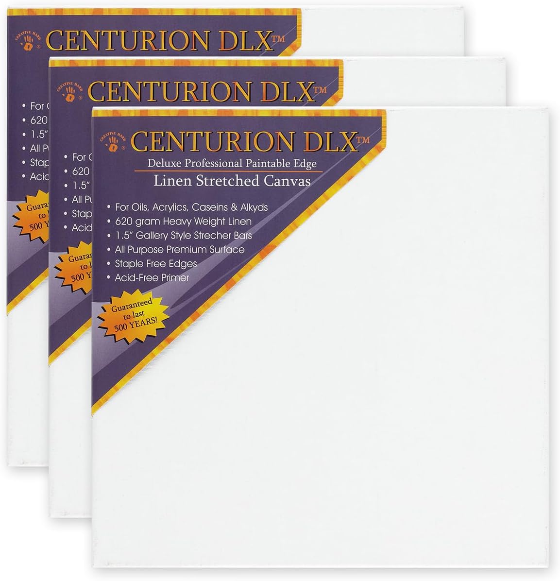 Centurion DLX Acrylic Primed Linen Stretched Canvases - 1.5' Deep Acrylic Primed Linen Canvas for Artists, Acrylics, Painting, Professionals, & More! - [3 Pack - 30x30]