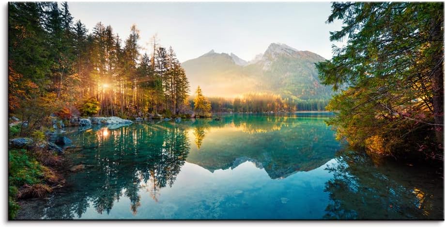 Autumn Lake Large Stretched Canvas Wall Art For Living Room Bedroom Home Decoration,Mordern Morning Sunrise View Print Picture Painting Decor Giclee Artwork,Gallery Wrapped Gift,Inner Frame(30x60)