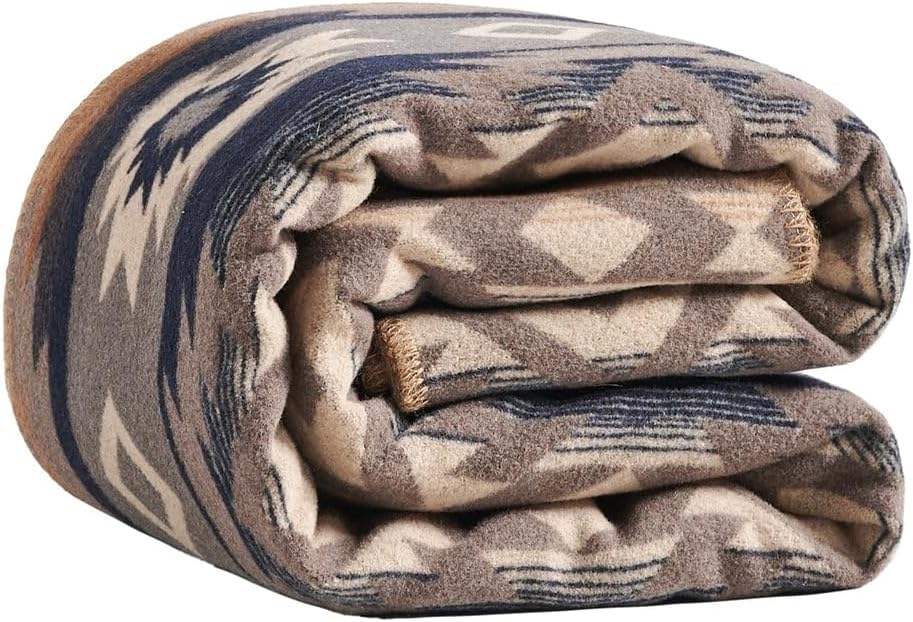 Paseo Road Taos Wool Blend Western Blanket Set, 3 Piece Full Queen Brown Geometric Print Aztec Blanket, Southwestern Tribal Indian Modern Rustic Soft Blanket Set with Pillow Shams