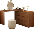 Messenya Makeup Vanity Desk with Cloud HD Mirror and Lights, 50-94in Extendable Modern Vanity Table Set with Chair, 6-Drawer Storage Cabinet with Rounded Corners, Dressing Table for Bedroom, Brown