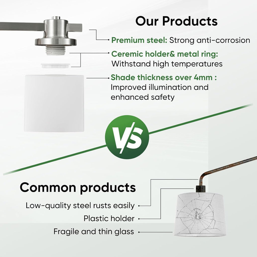 Bathroom Light Fixtures Over Mirror Bathroom Vanity Light Silver Modern Industrial Makeup Lighting Wall Sconce Farmhouse Rustic Milk Glass Lamp Desk Sink (Brushed Nickel, 24 Inch, 3 Light)