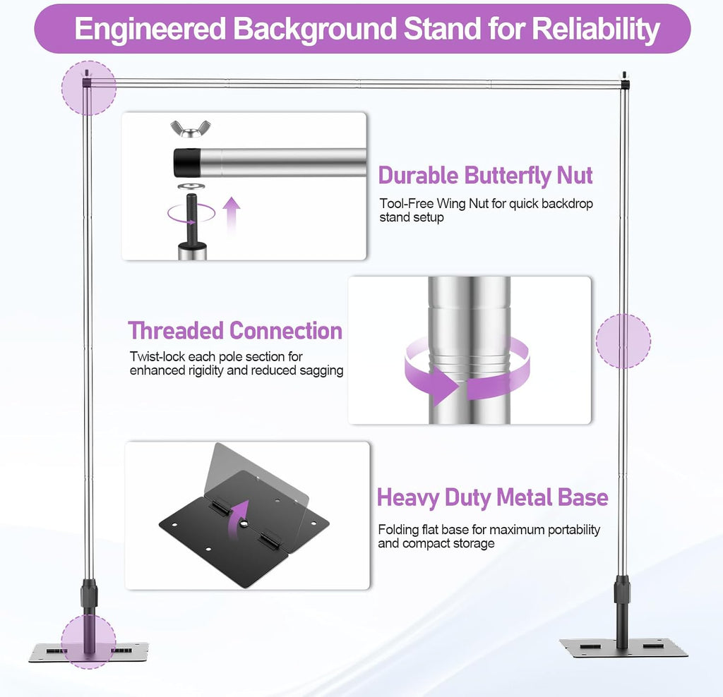 EMART Backdrop Stand Heavy Duty, 10x10Ft Pipe and Drape Backdrop Stand, Stable Background System Kit with 2 Metal Bases, 12 Stainless Steel Poles for Parties, Wedding, Birthday, Photography