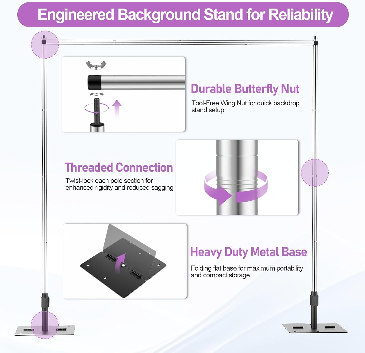 EMART Backdrop Stand Heavy Duty, 10x10Ft Pipe and Drape Backdrop Stand, Stable Background System Kit with 2 Metal Bases, 12 Stainless Steel Poles for Parties, Wedding, Birthday, Photography