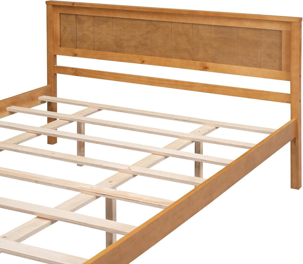 Queen Size Wood Bed Frame and Headboard, Modern Retro Brown Platform Beds Frames, Sturdy and Durable Design Rustic Wooden Bedroom Set, Easy Assembly, No Box Spring Needed (Oak, Queen)