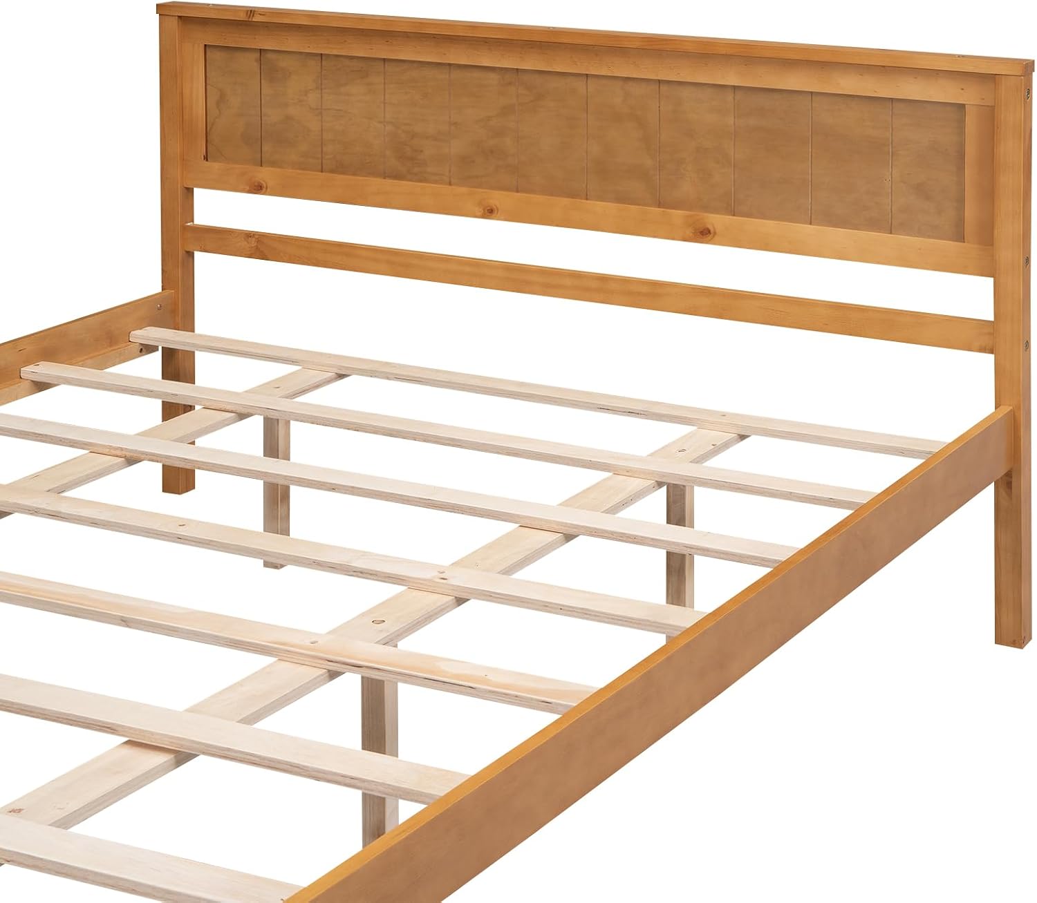 Queen Size Wood Bed Frame and Headboard, Modern Retro Brown Platform Beds Frames, Sturdy and Durable Design Rustic Wooden Bedroom Set, Easy Assembly, No Box Spring Needed (Oak, Queen)