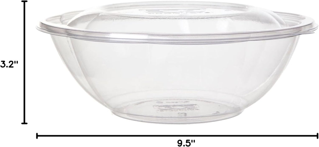 Eco-Products Compostable Clear PLA Plastic 64oz Large Salad Bowl With Lid, Case of 150, Grab 'n' Go Round Cold Takeout Food Containers, Renewable Plant-Based, Disposable, ASTM Compliant, BPI-Certified