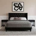 HOME DESIGN Homer Full Tufted Wingback Upholstered Panel Bed with 2 Matching 1 Drawer Nightstands, Bedroom Furniture Set with Open Shelf Storage, Black Black