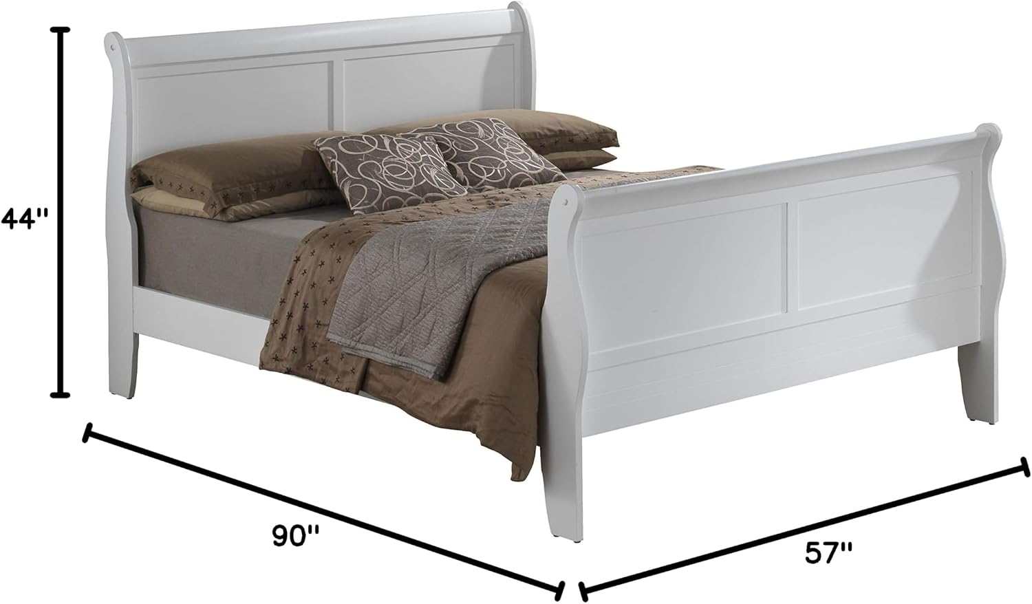 GDFStudio Full Size Wood Platform Bed Frame, Classic Sleigh Design with Curved Trim & Wood Posts,Easy Assembly, Box Spring Required,Timeless Elegant Bedroom Furniture,White