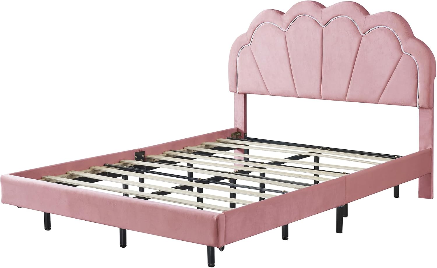 2-Pieces Bedroom Sets,Full Size Upholstered Led Platform Bed with Storage Ottoman,Easy to Assemble,No Box Spring Needed (Pink-4)
