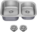KRAUS Premier 32-inch Undermount 60/40 Double Bowl with Low Divider 18-Gauge Stainless Steel Kitchen Sink with Strainers (x2), KBU24