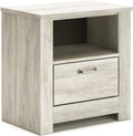Signature Design by Ashley Bellaby Farmhouse 1 Drawer Nightstand with 1 Storage Cubby & Slim-Profile USB Charging Station, 24.61' Tall, Whitewash