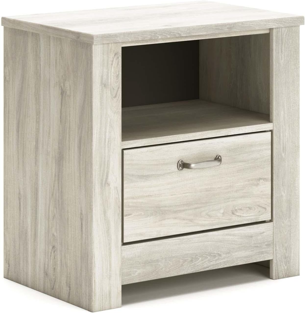 Signature Design by Ashley Bellaby Farmhouse 1 Drawer Nightstand with 1 Storage Cubby & Slim-Profile USB Charging Station, 24.61' Tall, Whitewash