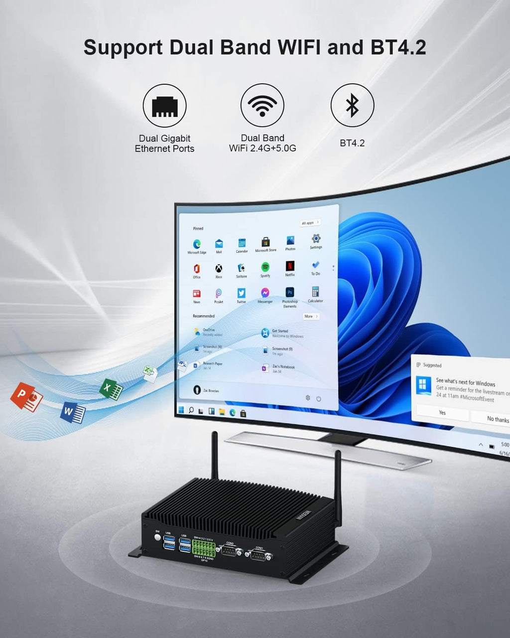 WEIDIAN Industrial PC, Fanless Mini PC, Core i5 10210U (up to 4.20 GHz), 2HD+DP Triple Display, 2RS232/RS422/RS485 COM, 2RJ45 LAN, 6USB, GPIO, WiFi, BT, Win11, Linux, Ubuntu(16GB RAM 512GB SSD)