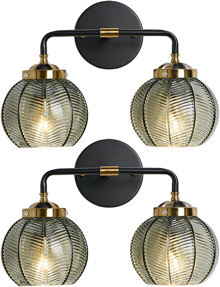 2 Light Bathroom Vanity Light Black and Gold Vanity Lights Vintage Bathroom Lights Fixtures Modern Wall Lamps Farmhouse Dining Room Wall Sconce Art Deco Above Mirror Lighting Fixture