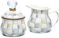 MACKENZIE-CHILDS Enamel Creamer and Sugar-Bowl Set, Cream Dispenser and Sugar Holder, Unique Kitchen Decor, Gray-and-White Sterling Check